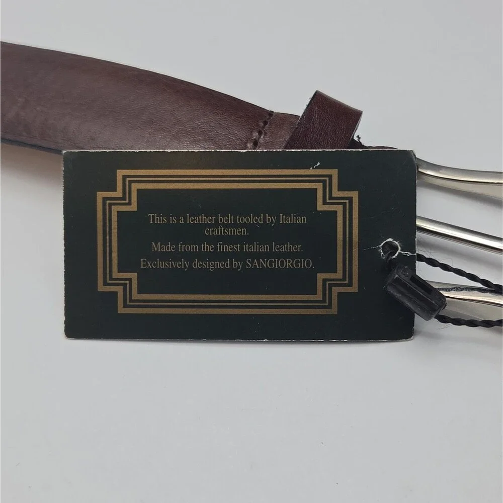 Sangiorgio Belt Brown Leather Men Size 34 Silber Buckle Made in Italy NEW